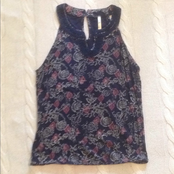 Honestee navy patterned top with embroidery - Picture 1 of 1